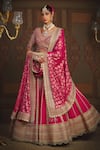 Buy_SHIKHAR SHARMA_Pink Silk Chanderi Embroidery Gota V Sunehri Badla And Dori Bridal Lehenga Set _at_Aza_Fashions