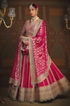 Buy_SHIKHAR SHARMA_Pink Silk Chanderi Embroidery Gota V Sunehri Badla And Dori Bridal Lehenga Set _Online_at_Aza_Fashions