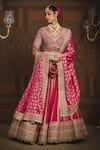 Shop_SHIKHAR SHARMA_Pink Silk Chanderi Embroidery Gota V Sunehri Badla And Dori Bridal Lehenga Set _Online_at_Aza_Fashions