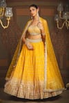 Buy_SHIKHAR SHARMA_Yellow Cotton Simmer Chanderi Embroidery Gota Striped Ray Bridal Lehenga Set _at_Aza_Fashions