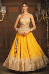 SHIKHAR SHARMA_Yellow Cotton Simmer Chanderi Embroidery Gota Striped Ray Bridal Lehenga Set _Online_at_Aza_Fashions