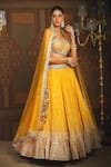 Buy_SHIKHAR SHARMA_Yellow Cotton Simmer Chanderi Embroidery Gota Striped Ray Bridal Lehenga Set _Online_at_Aza_Fashions