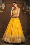 Shop_SHIKHAR SHARMA_Yellow Cotton Simmer Chanderi Embroidery Gota Striped Ray Bridal Lehenga Set _Online_at_Aza_Fashions