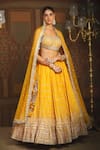 SHIKHAR SHARMA_Yellow Cotton Simmer Chanderi Embroidery Gota Striped Ray Bridal Lehenga Set _at_Aza_Fashions