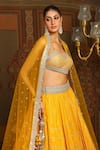 Buy_SHIKHAR SHARMA_Yellow Cotton Simmer Chanderi Embroidery Gota Striped Ray Bridal Lehenga Set 
