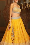Shop_SHIKHAR SHARMA_Yellow Cotton Simmer Chanderi Embroidery Gota Striped Ray Bridal Lehenga Set 