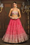 SHIKHAR SHARMA_Pink Cotton Simmer Chanderi Embroidery Gota Wave Striped Bridal Lehenga Set _Online_at_Aza_Fashions