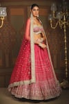Shop_SHIKHAR SHARMA_Pink Cotton Simmer Chanderi Embroidery Gota Wave Striped Bridal Lehenga Set _Online_at_Aza_Fashions