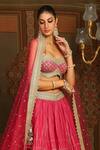 Buy_SHIKHAR SHARMA_Pink Cotton Simmer Chanderi Embroidery Gota Wave Striped Bridal Lehenga Set 
