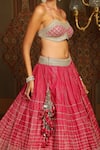 Shop_SHIKHAR SHARMA_Pink Cotton Simmer Chanderi Embroidery Gota Wave Striped Bridal Lehenga Set 