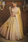 Buy_SHIKHAR SHARMA_Yellow Silk Chanderi Embroidery Gota Chevron Maze Dori Bridal Lehenga Set _at_Aza_Fashions