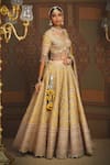 Buy_SHIKHAR SHARMA_Yellow Silk Chanderi Embroidery Gota Chevron Maze Dori Bridal Lehenga Set _Online_at_Aza_Fashions