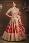 Buy_SHIKHAR SHARMA_Red Silk Chanderi Embroidery Gota V Neck Ambrosia Dori Vine Bridal Lehenga Set _at_Aza_Fashions