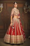 Buy_SHIKHAR SHARMA_Red Silk Chanderi Embroidery Gota V Neck Ambrosia Dori Vine Bridal Lehenga Set _Online_at_Aza_Fashions