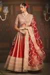 Shop_SHIKHAR SHARMA_Red Silk Chanderi Embroidery Gota V Neck Ambrosia Dori Vine Bridal Lehenga Set _Online_at_Aza_Fashions