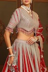 Buy_SHIKHAR SHARMA_Red Silk Chanderi Embroidery Gota V Neck Ambrosia Dori Vine Bridal Lehenga Set 