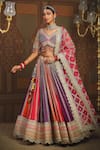 Buy_SHIKHAR SHARMA_Multi Color Silk Chanderi Embroidery Gota Twish Bridal Lehenga Set _at_Aza_Fashions