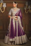 Buy_SHIKHAR SHARMA_Purple Silk Chanderi Embroidery Gota V Neck Wisteria Vine Bridal Lehenga Set _at_Aza_Fashions