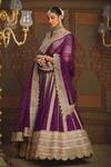 SHIKHAR SHARMA_Purple Silk Chanderi Embroidery Gota V Neck Wisteria Vine Bridal Lehenga Set _Online_at_Aza_Fashions