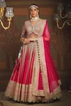 Buy_SHIKHAR SHARMA_Pink Silk Chanderi Embroidery Gota V Neck Cypress Vine Bridal Lehenga Set _at_Aza_Fashions