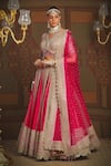 SHIKHAR SHARMA_Pink Silk Chanderi Embroidery Gota V Neck Cypress Vine Bridal Lehenga Set _Online_at_Aza_Fashions