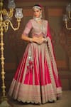 Buy_SHIKHAR SHARMA_Pink Silk Chanderi Embroidery Gota V Neck Cypress Vine Bridal Lehenga Set _Online_at_Aza_Fashions