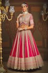 Shop_SHIKHAR SHARMA_Pink Silk Chanderi Embroidery Gota V Neck Cypress Vine Bridal Lehenga Set _Online_at_Aza_Fashions