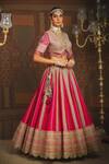 SHIKHAR SHARMA_Pink Silk Chanderi Embroidery Gota V Neck Cypress Vine Bridal Lehenga Set _at_Aza_Fashions