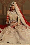 Buy_SHIKHAR SHARMA_Red Silk Chanderi Embroidery Gota Scallop V Neck And Dori Bridal Lehenga Set _Online_at_Aza_Fashions