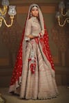 SHIKHAR SHARMA_Red Silk Chanderi Embroidery Gota Scallop V Neck And Dori Bridal Lehenga Set _at_Aza_Fashions