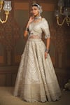 Buy_SHIKHAR SHARMA_Silver Cotton Simmer Chanderi Embroidery Gota Azure Celeste Bridal Lehenga Set _Online_at_Aza_Fashions