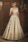 Shop_SHIKHAR SHARMA_Silver Cotton Simmer Chanderi Embroidery Gota Azure Celeste Bridal Lehenga Set _Online_at_Aza_Fashions