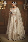 Buy_SHIKHAR SHARMA_Silver Cotton Simmer Chanderi Embroidery Gota Azure Celeste Bridal Lehenga Set 