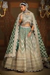 Buy_SHIKHAR SHARMA_Green Silk Chanderi Embroidery Gota V Neck Mystic Chevron Bridal Lehenga Set _at_Aza_Fashions