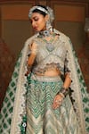 Buy_SHIKHAR SHARMA_Green Silk Chanderi Embroidery Gota V Neck Mystic Chevron Bridal Lehenga Set _Online_at_Aza_Fashions