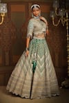 Shop_SHIKHAR SHARMA_Green Silk Chanderi Embroidery Gota V Neck Mystic Chevron Bridal Lehenga Set _Online_at_Aza_Fashions