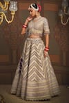 SHIKHAR SHARMA_Purple Silk Chanderi Embroidery Gota V Neck Chevron Bridal Lehenga Set _at_Aza_Fashions