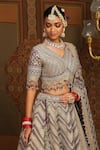 Buy_SHIKHAR SHARMA_Purple Silk Chanderi Embroidery Gota V Neck Chevron Bridal Lehenga Set 