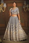 SHIKHAR SHARMA_Blue Silk Chanderi Embroidery Gota Paan Neck Zig Zag Bridal Lehenga Set _Online_at_Aza_Fashions