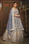 Buy_SHIKHAR SHARMA_Blue Silk Chanderi Embroidery Gota Paan Neck Zig Zag Bridal Lehenga Set _Online_at_Aza_Fashions