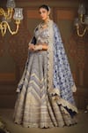 Shop_SHIKHAR SHARMA_Blue Silk Chanderi Embroidery Gota Paan Neck Zig Zag Bridal Lehenga Set _Online_at_Aza_Fashions