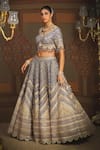 SHIKHAR SHARMA_Blue Silk Chanderi Embroidery Gota Paan Neck Zig Zag Bridal Lehenga Set _at_Aza_Fashions