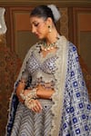 Buy_SHIKHAR SHARMA_Blue Silk Chanderi Embroidery Gota Paan Neck Zig Zag Bridal Lehenga Set 