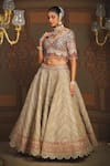 Buy_SHIKHAR SHARMA_Gold Embroidery Scallop Paan Neck Dori Bridal Lehenga Set _Online_at_Aza_Fashions