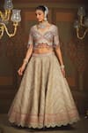 Shop_SHIKHAR SHARMA_Gold Embroidery Scallop Paan Neck Dori Bridal Lehenga Set _Online_at_Aza_Fashions