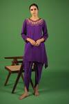 Shop_Avaasya Jaipur_Purple Modal Satin Embroidered Resham Round Kurta And Dhoti Pant Set _Online_at_Aza_Fashions