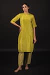 Buy_Avaasya Jaipur_Green Kurta- Habutai Silk Appliques Gota Patti Round Work And Pant Set  _at_Aza_Fashions