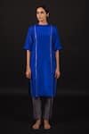 Avaasya Jaipur_Blue Kurta- Habutai Silk Appliques Gota Patti Round Work And Pant Set _Online_at_Aza_Fashions