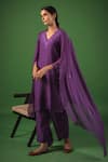 Buy_Avaasya Jaipur_Purple Handloom Chanderi Embroidered Resham V Neck Kurta Set  _at_Aza_Fashions