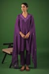 Shop_Avaasya Jaipur_Purple Handloom Chanderi Embroidered Resham V Neck Kurta Set  _at_Aza_Fashions